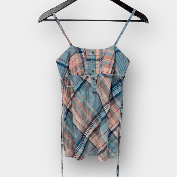 Garage plaid cotton babydoll top smocked back tie waist fits XS - Picture 1 of 9